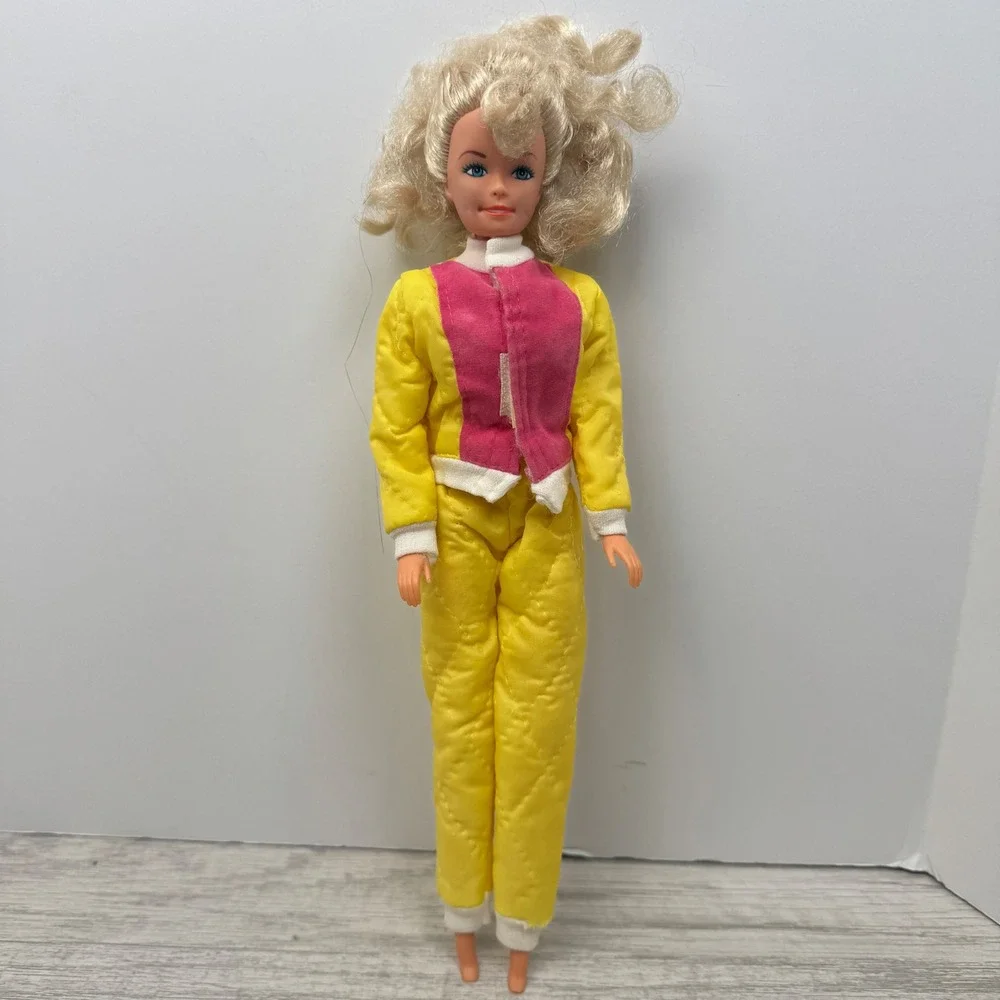 Vintage Ski Suit Outfit Fashion for Barbie's Yellow Pink Quilted with Doll Retro